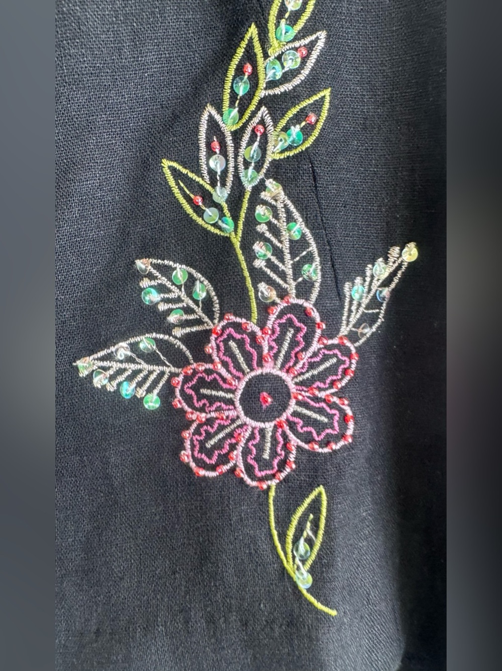 Courtenay Black Linen Blend Embroidered 2 Piece Pantsuit Set Size 12 - Picture 6 of 7